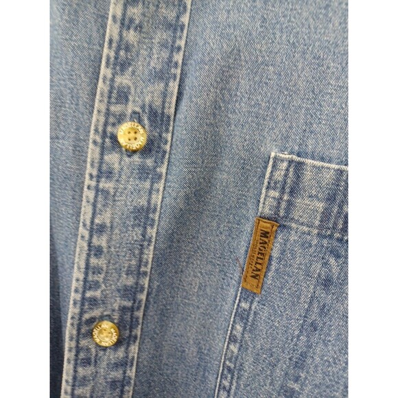 Vtg Magellan Shirt Mens XL Hunting Rifle Pistol Blue Denim Button Down Patch - Picture 6 of 10